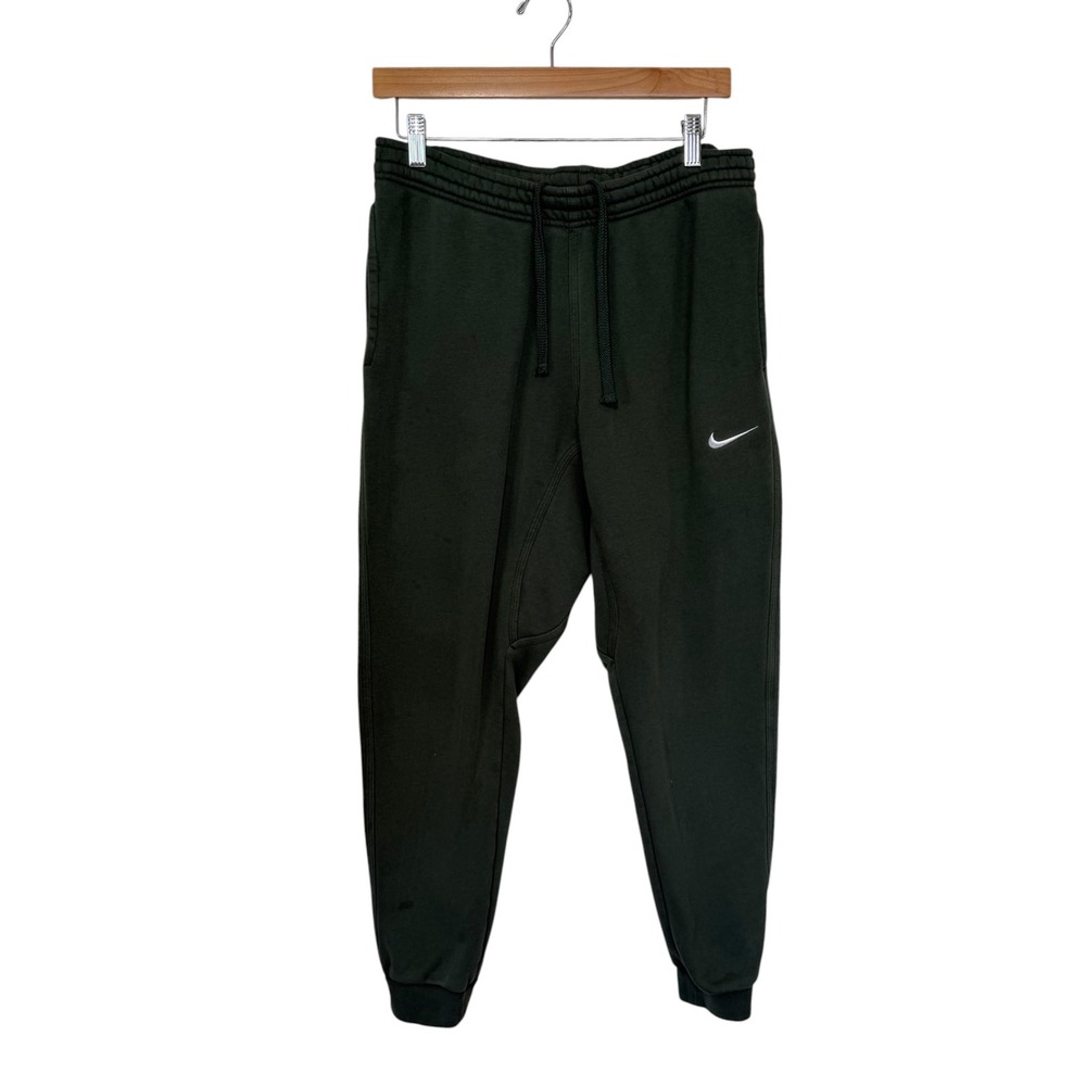 Nike‎ Mens Forest Green Joggers Large Swoosh Fleece Sweatpants Cotton Blend